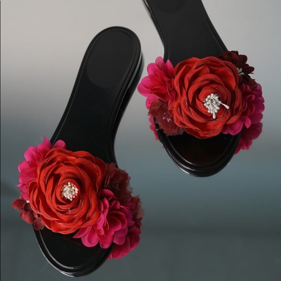 Floral Jelly Slides - Black - Picture 8 of 8